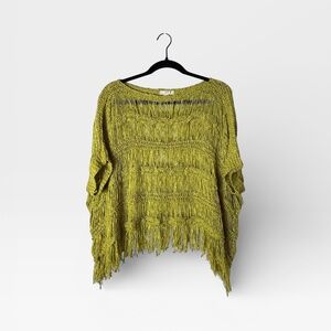 Knot Sisters Fringe Shirt Green Boho Coachella Size S/M (K)